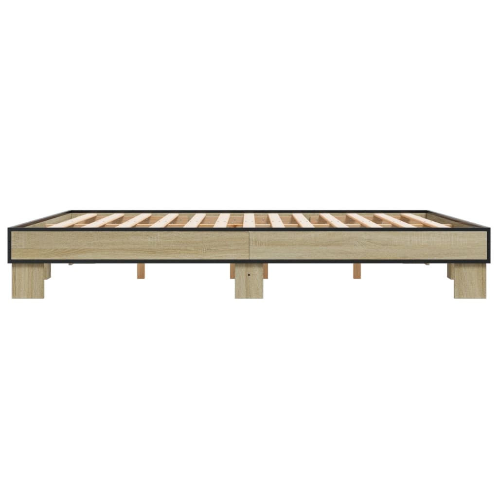 Bed Frame Sonoma Oak 200x200 cm Engineered Wood and Metal