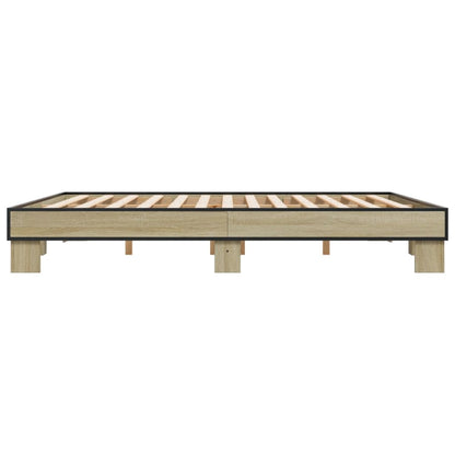 Bed Frame Sonoma Oak 200x200 cm Engineered Wood and Metal