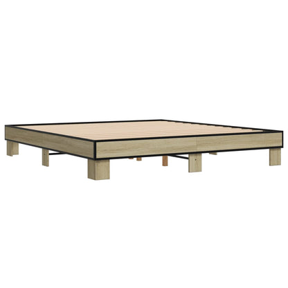 Bed Frame Sonoma Oak 200x200 cm Engineered Wood and Metal