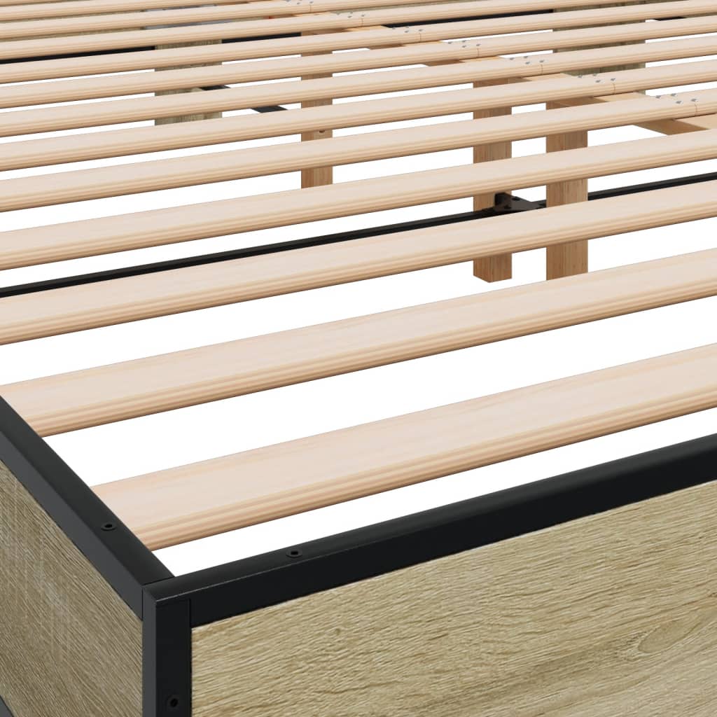 Bed Frame Sonoma Oak 200x200 cm Engineered Wood and Metal