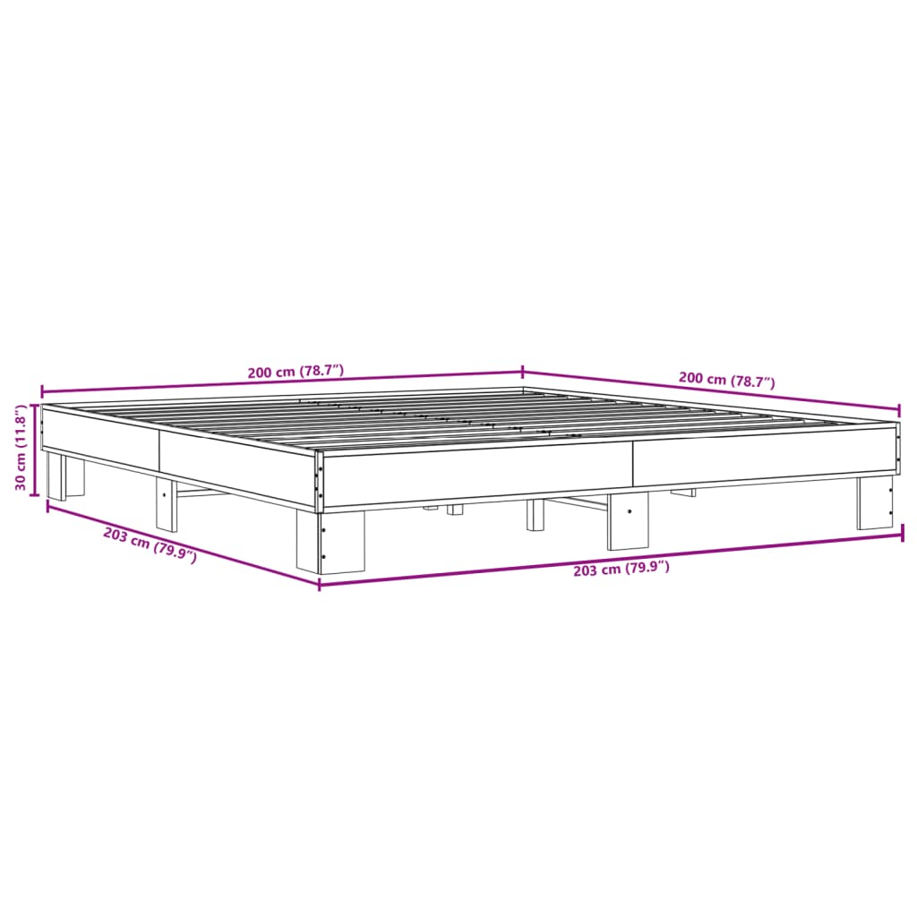 Bed Frame Sonoma Oak 200x200 cm Engineered Wood and Metal