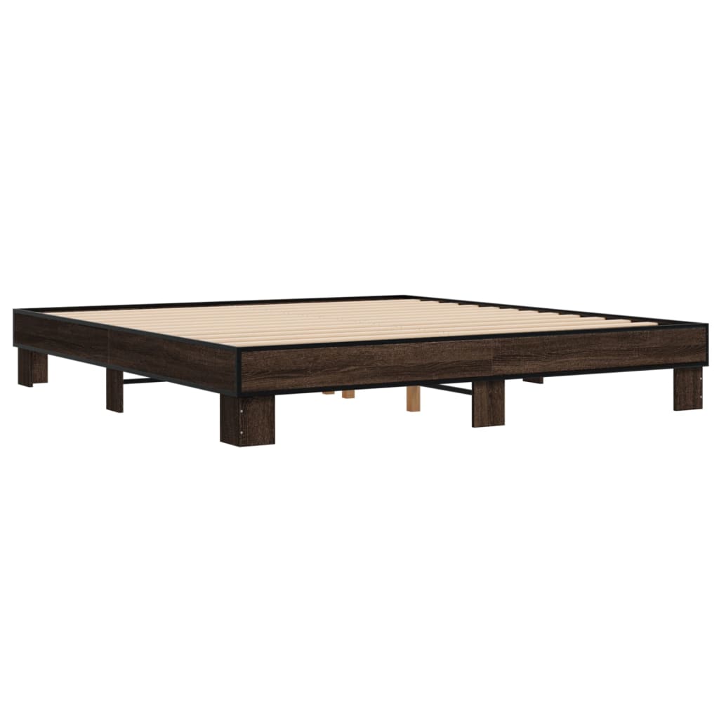 Bed Frame Brown Oak 180x200 cm Super King Engineered Wood and Metal