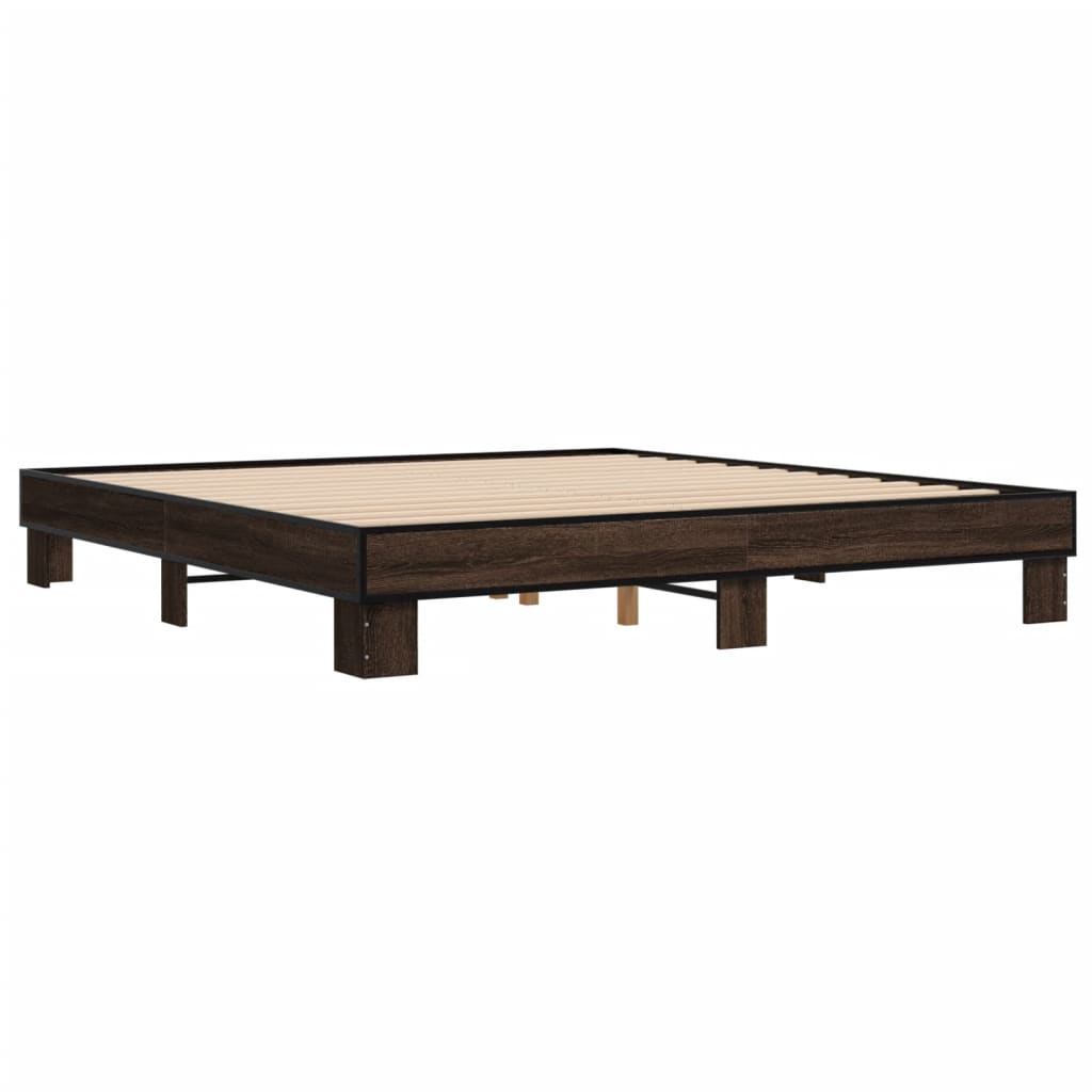 Bed Frame Brown Oak 180x200 cm Super King Engineered Wood and Metal