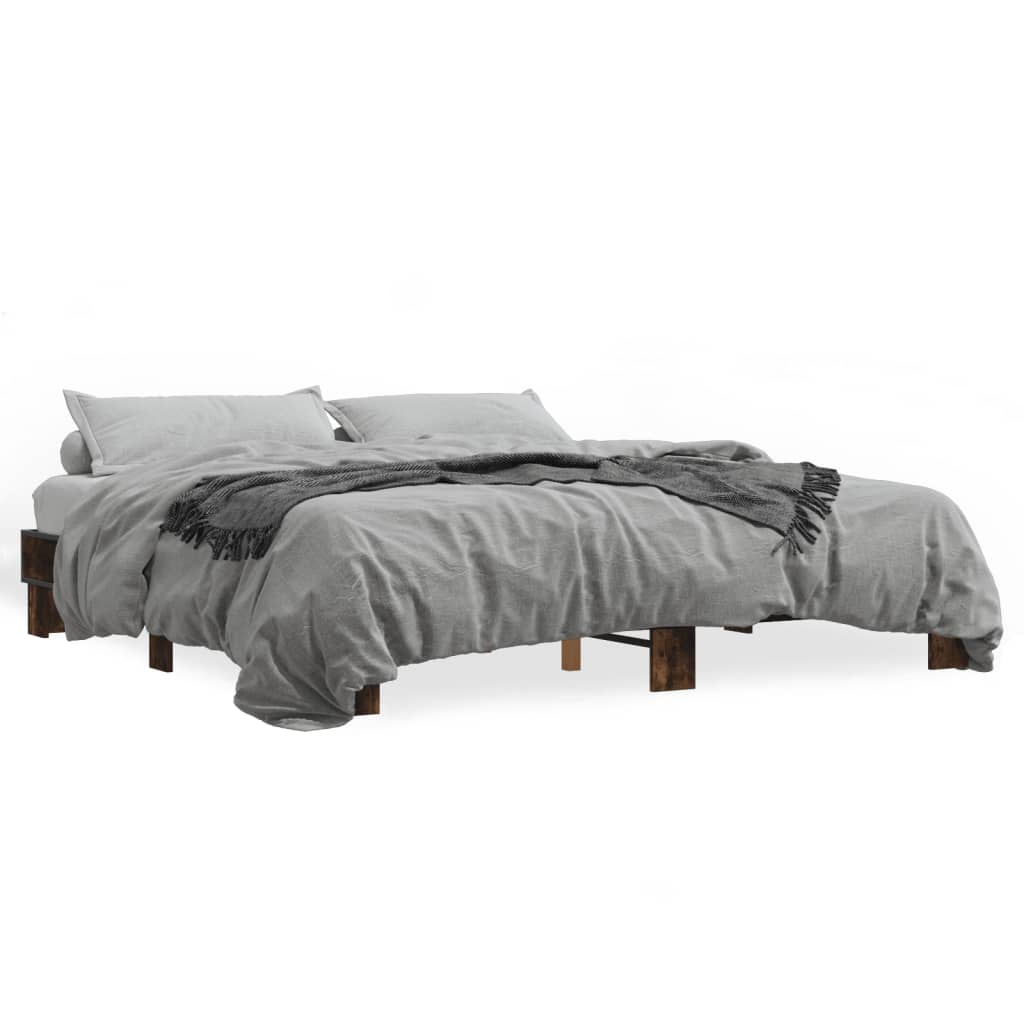 Bed Frame Smoked Oak 160x200 cm Engineered Wood and Metal