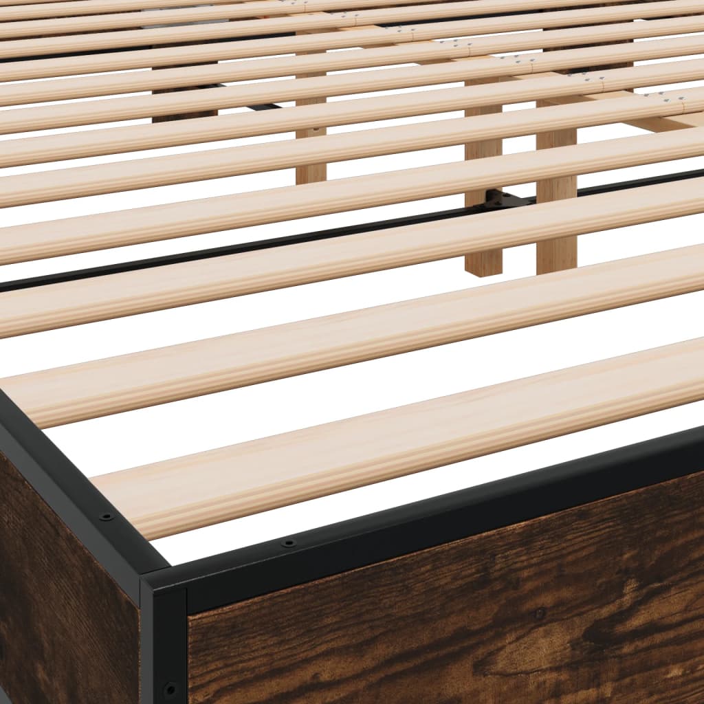 Bed Frame Smoked Oak 160x200 cm Engineered Wood and Metal