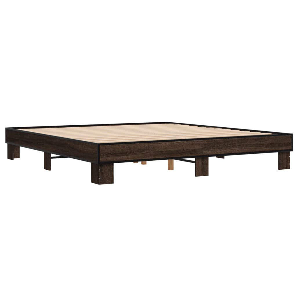 Bed Frame Brown Oak 160x200 cm Engineered Wood and Metal