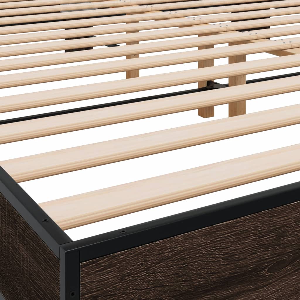 Bed Frame Brown Oak 160x200 cm Engineered Wood and Metal