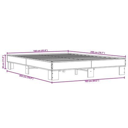 Bed Frame Brown Oak 160x200 cm Engineered Wood and Metal