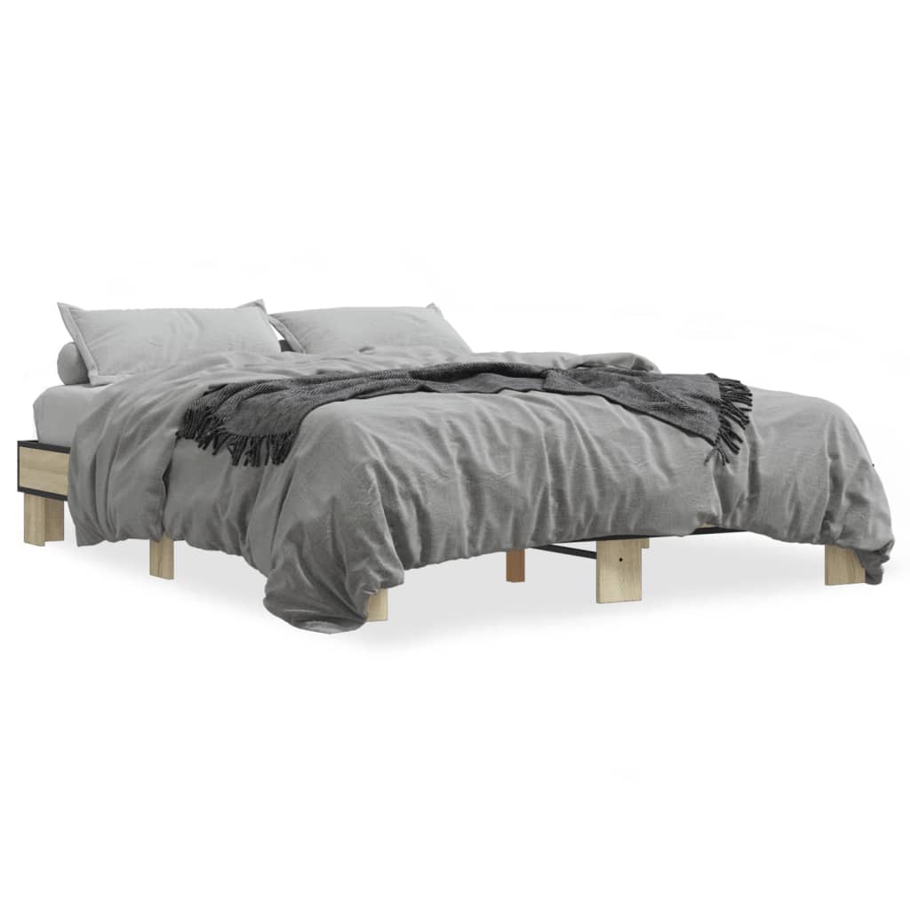 Bed Frame Sonoma Oak 150x200 cm King Size Engineered Wood and Metal