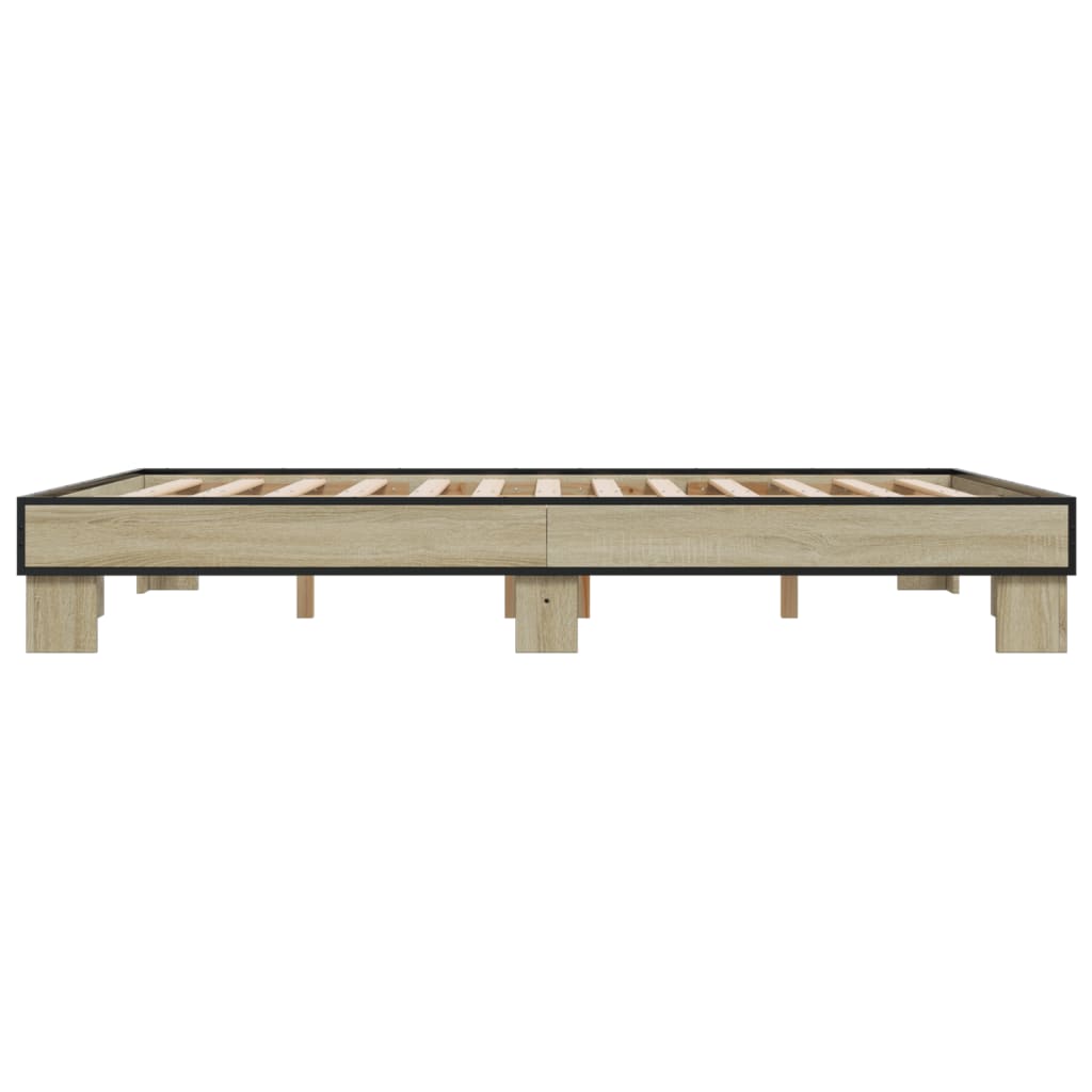 Bed Frame Sonoma Oak 150x200 cm King Size Engineered Wood and Metal