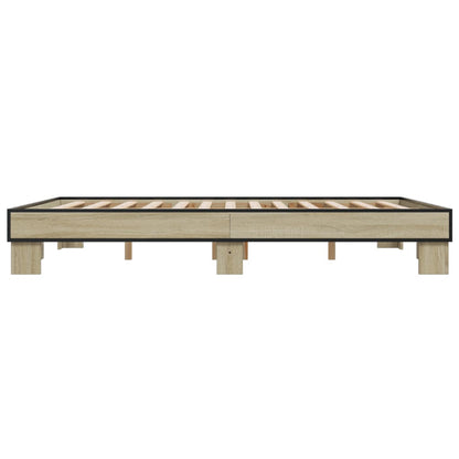 Bed Frame Sonoma Oak 150x200 cm King Size Engineered Wood and Metal