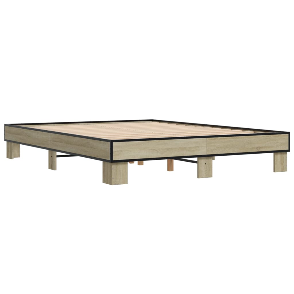 Bed Frame Sonoma Oak 150x200 cm King Size Engineered Wood and Metal