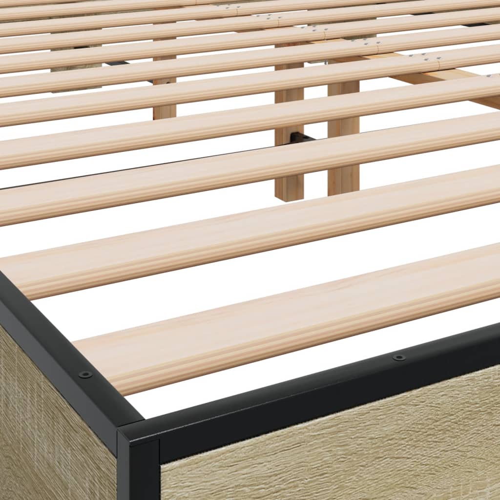 Bed Frame Sonoma Oak 150x200 cm King Size Engineered Wood and Metal