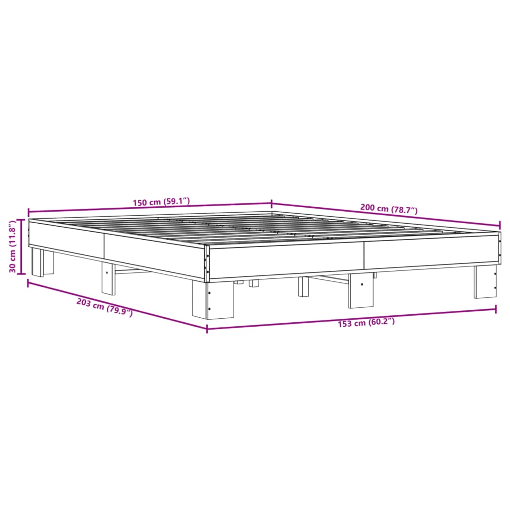 Bed Frame Sonoma Oak 150x200 cm King Size Engineered Wood and Metal