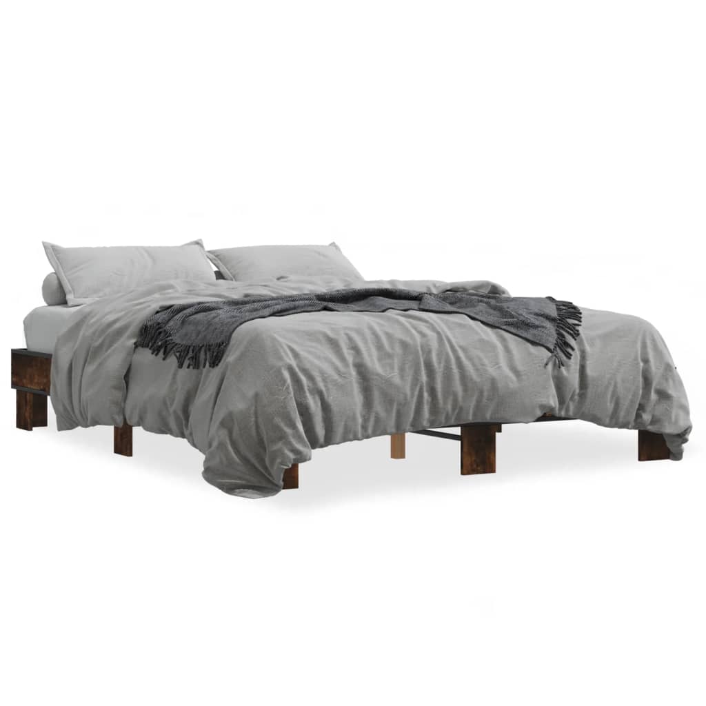 Bed Frame Smoked Oak 150x200 cm King Size Engineered Wood and Metal