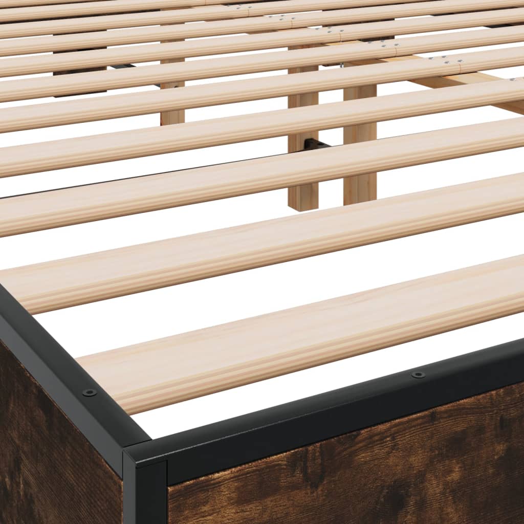 Bed Frame Smoked Oak 150x200 cm King Size Engineered Wood and Metal