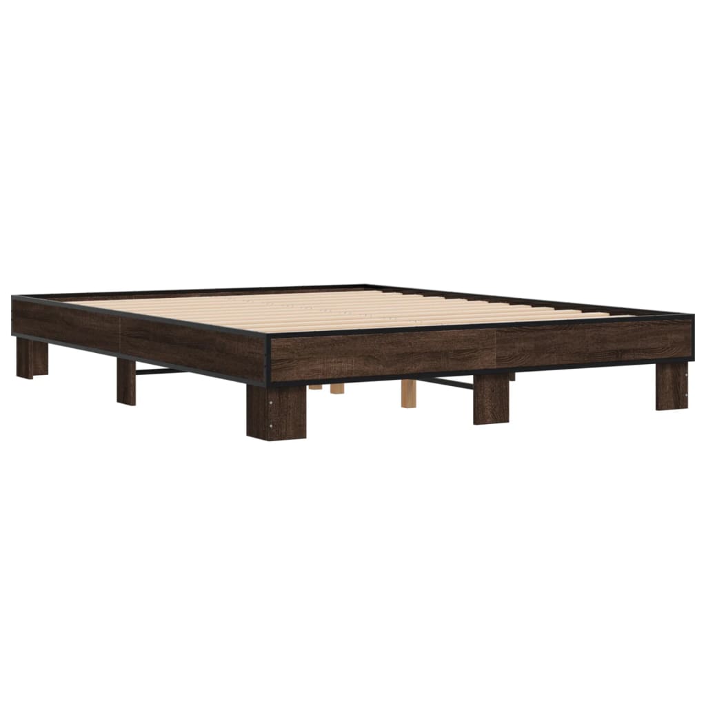 Bed Frame Brown Oak 150x200 cm King Size Engineered Wood and Metal