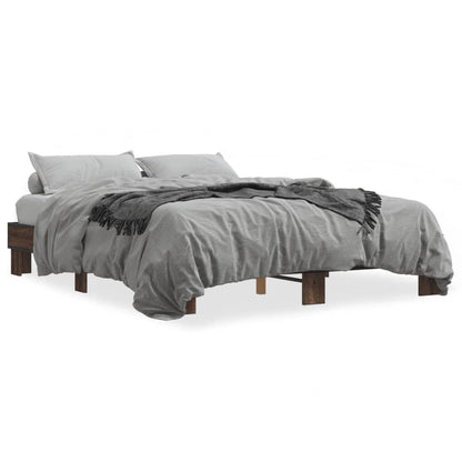 Bed Frame Brown Oak 150x200 cm King Size Engineered Wood and Metal