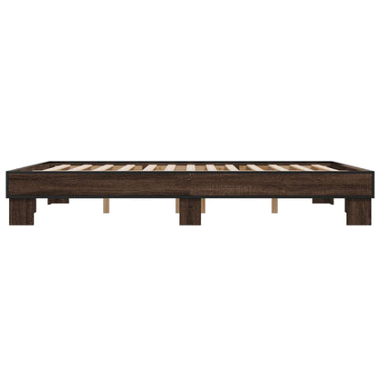 Bed Frame Brown Oak 150x200 cm King Size Engineered Wood and Metal