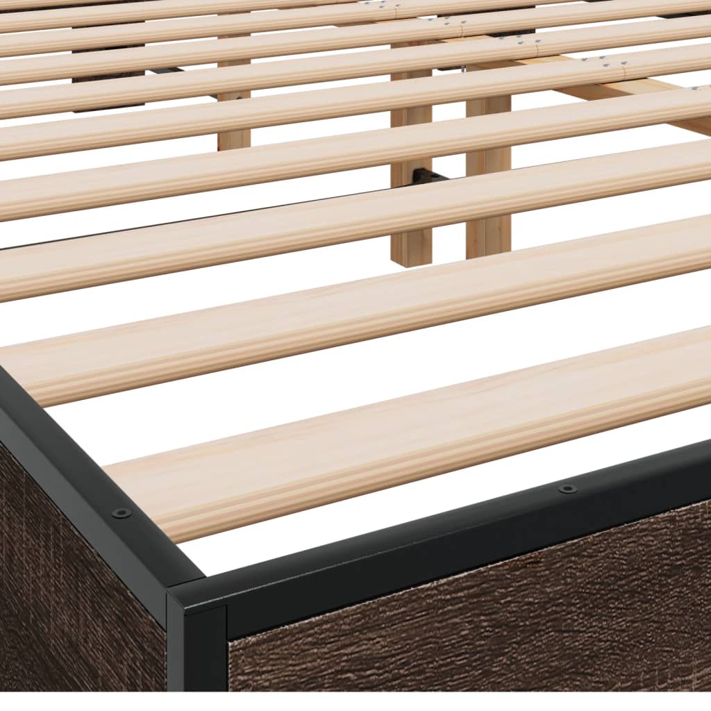 Bed Frame Brown Oak 150x200 cm King Size Engineered Wood and Metal