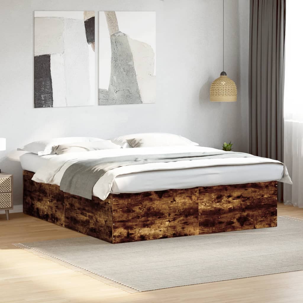 Bed Frame Smoked Oak 200x200 cm Engineered Wood