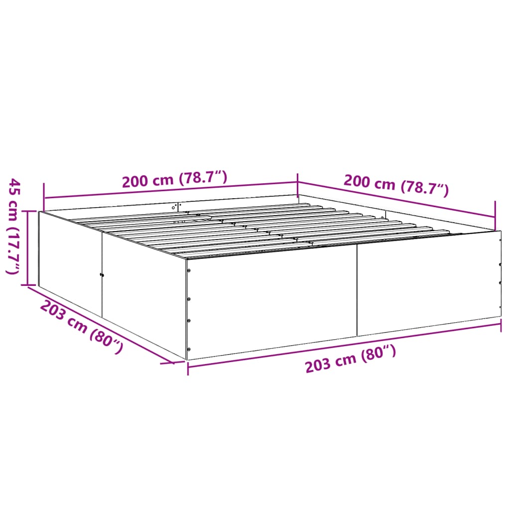 Bed Frame Smoked Oak 200x200 cm Engineered Wood