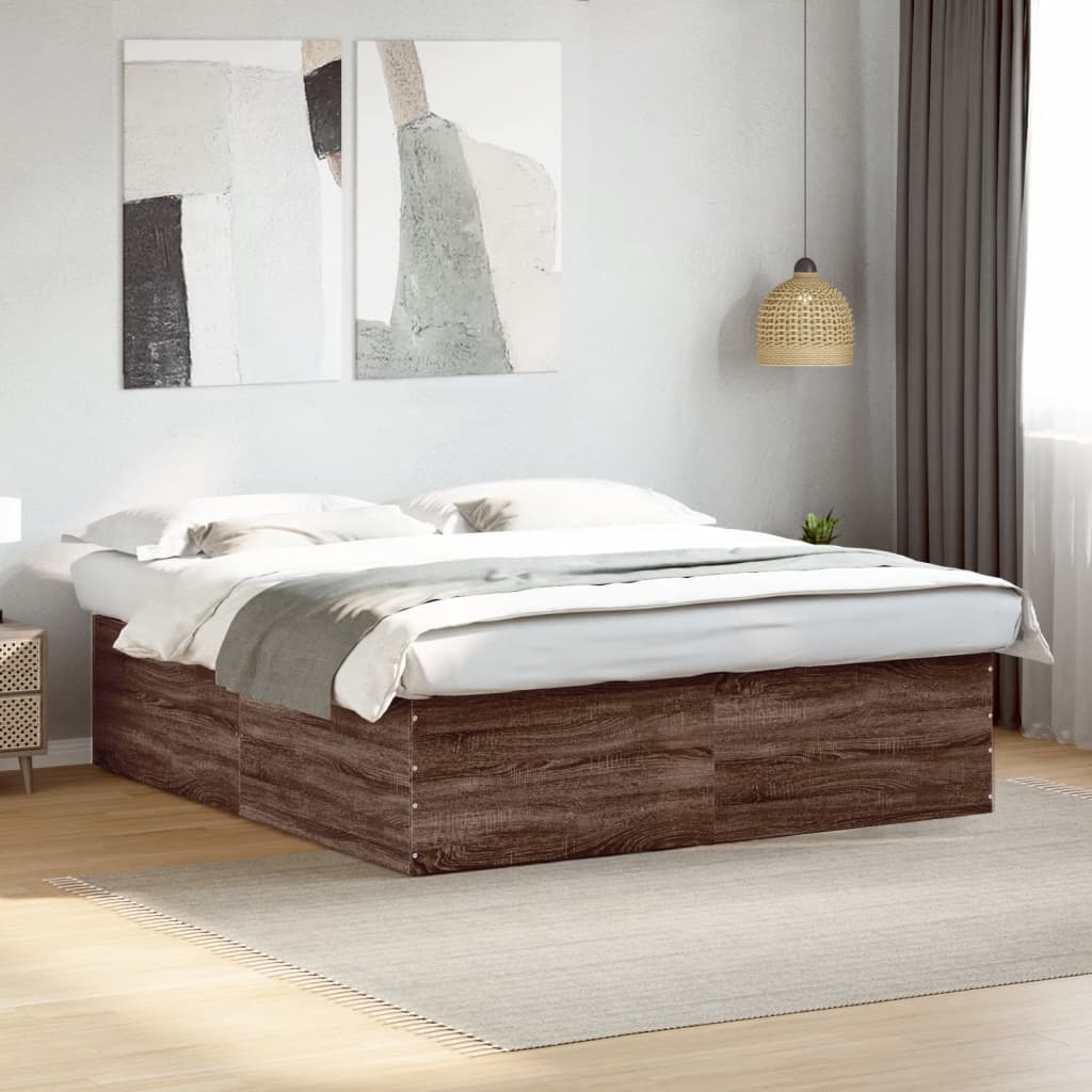 Bed Frame Brown Oak 200x200 cm Engineered Wood