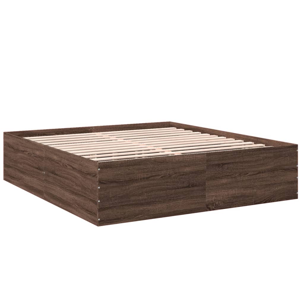 Bed Frame Brown Oak 200x200 cm Engineered Wood