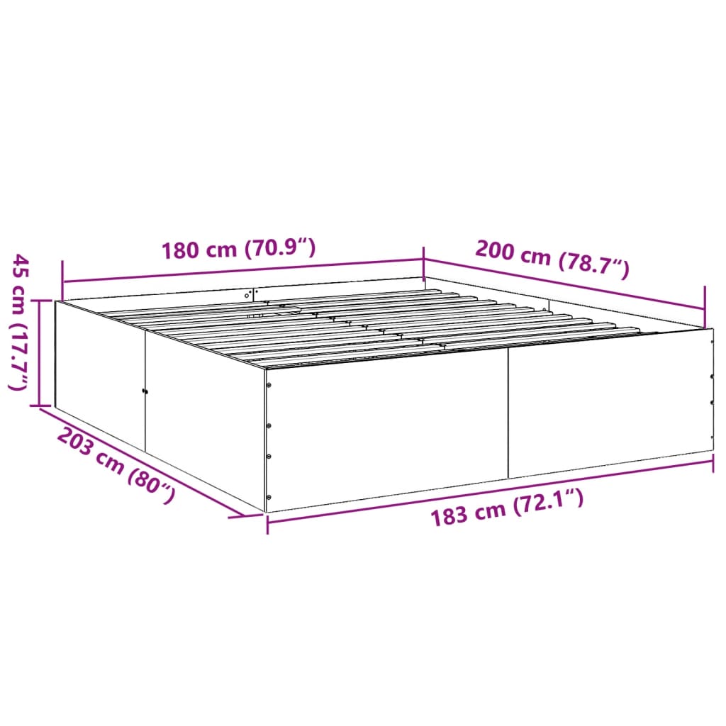 Bed Frame Sonoma Oak 180x200 cm Super King Engineered Wood