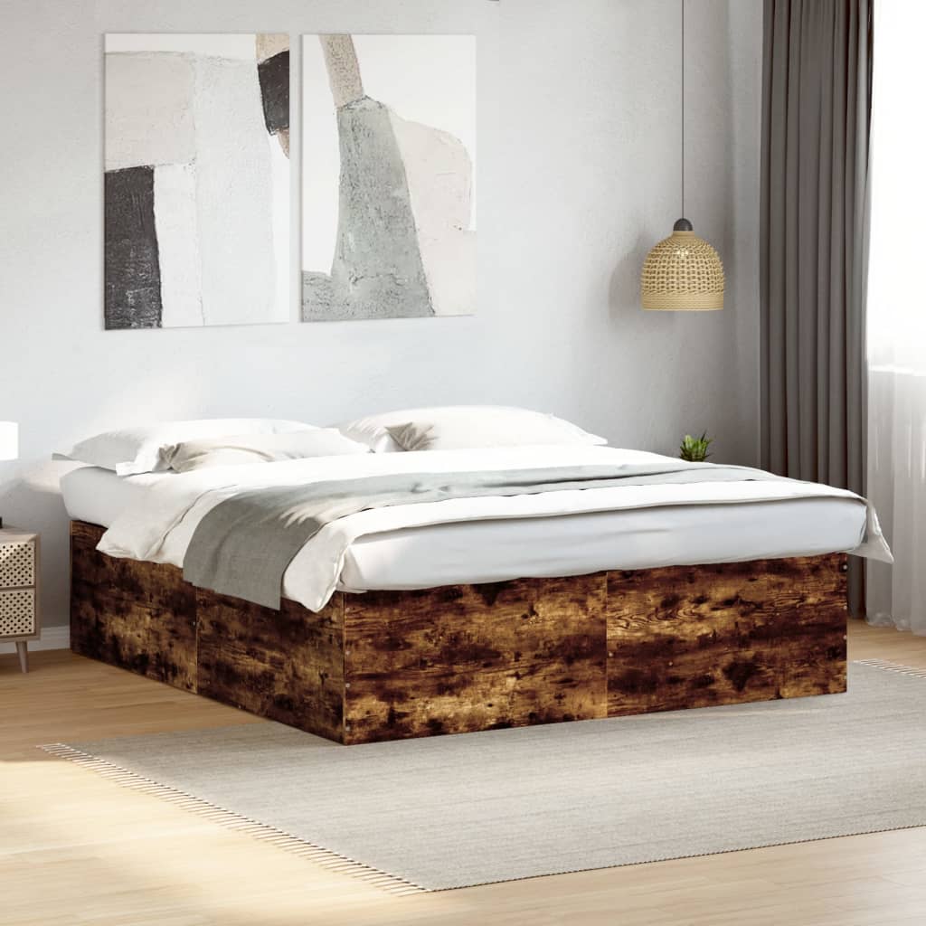 Bed Frame without Mattress Smoked Oak 180x200 cm Super King