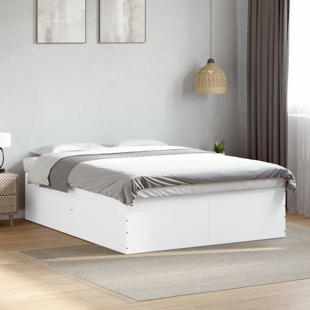 Bed Frame White 150x200 cm King Size Engineered Wood