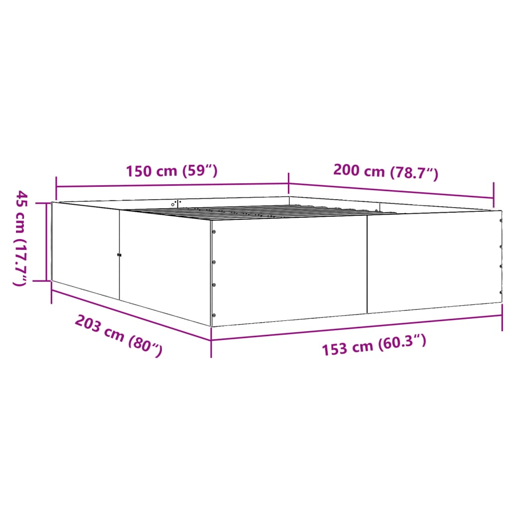 Bed Frame without Mattress Black 150x200 cm King Size