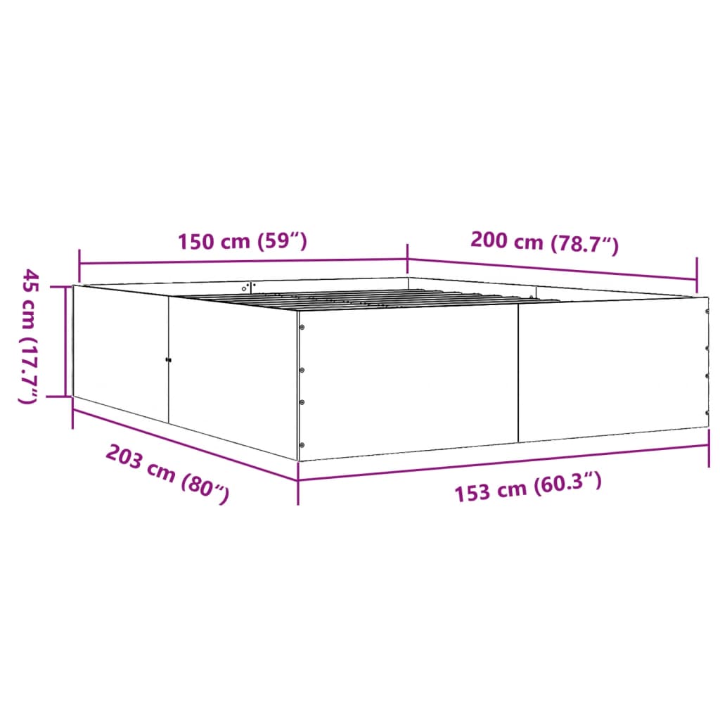 Bed Frame Concrete Grey 150x200 cm King Size Engineered Wood