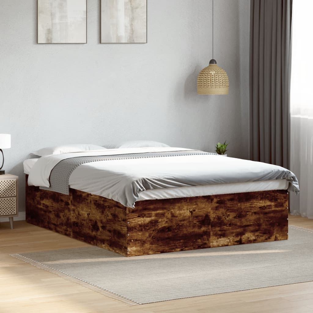 Bed Frame Smoked Oak 150x200 cm King Size Engineered Wood