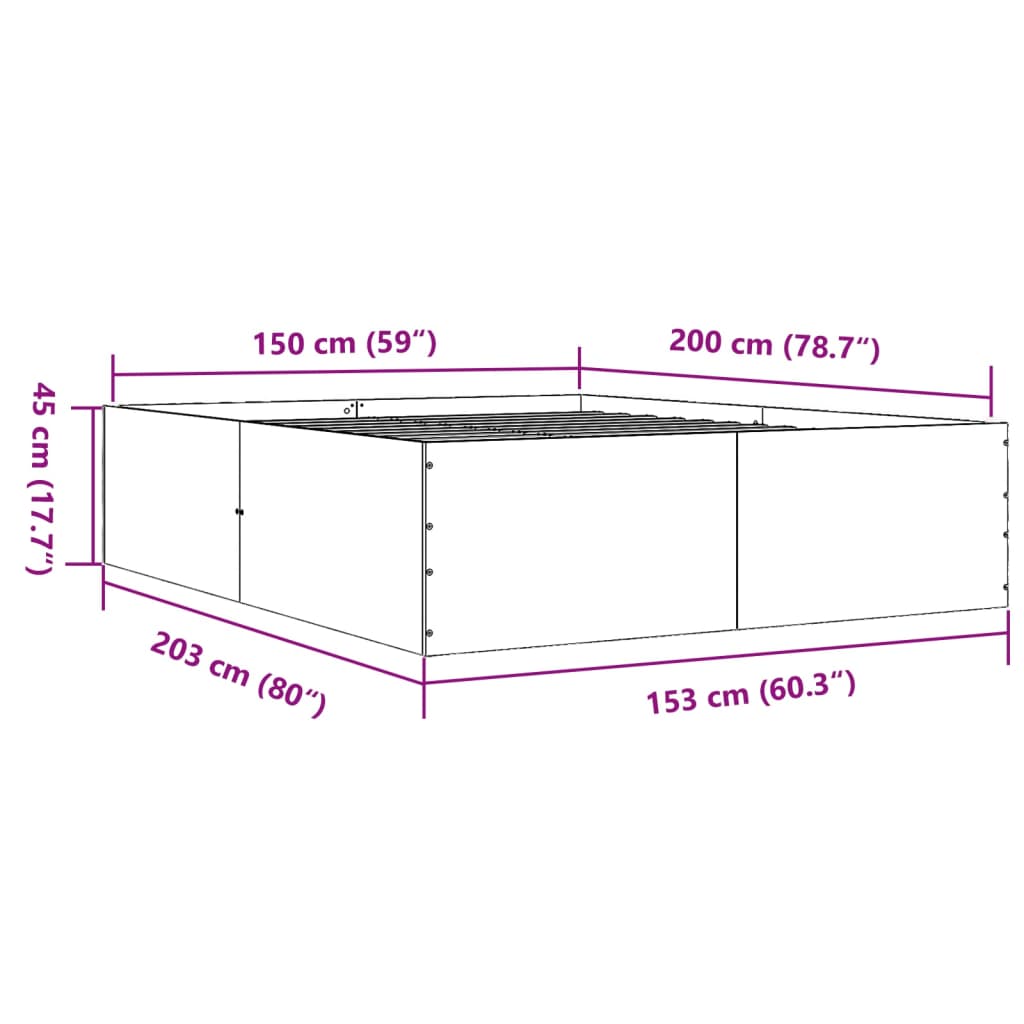 Bed Frame without Mattress Grey Sonoma 150x200 cm King Size