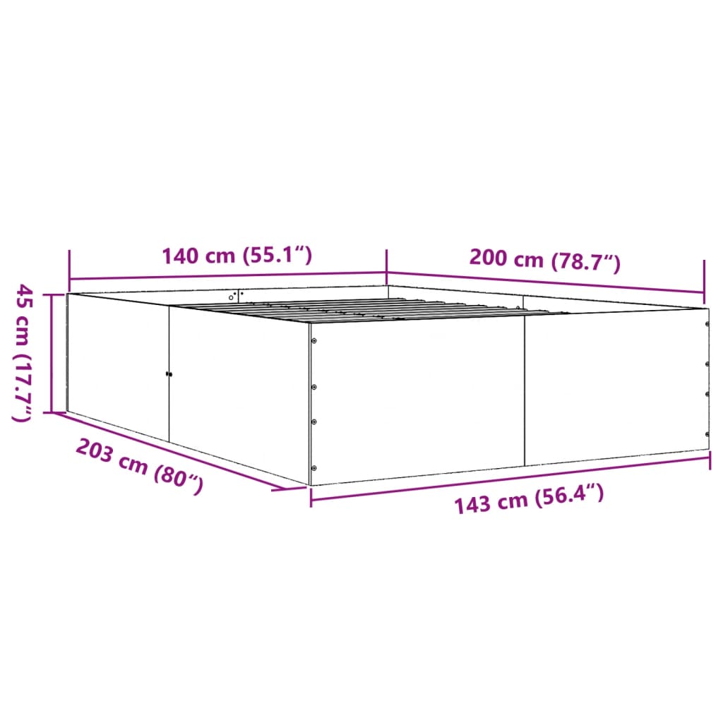 Bed Frame without Mattress Sonoma Oak 140x200 cm