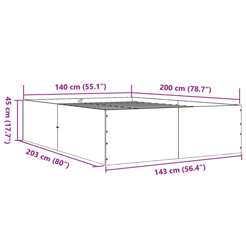 Bed Frame Brown Oak 140x200 cm Engineered Wood