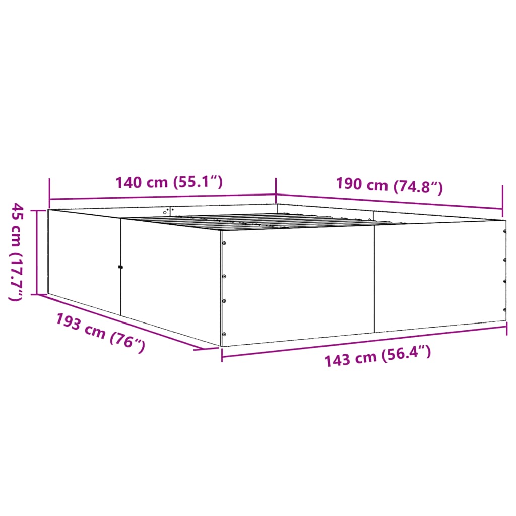 Bed Frame Sonoma Oak 140x190 cm Engineered Wood