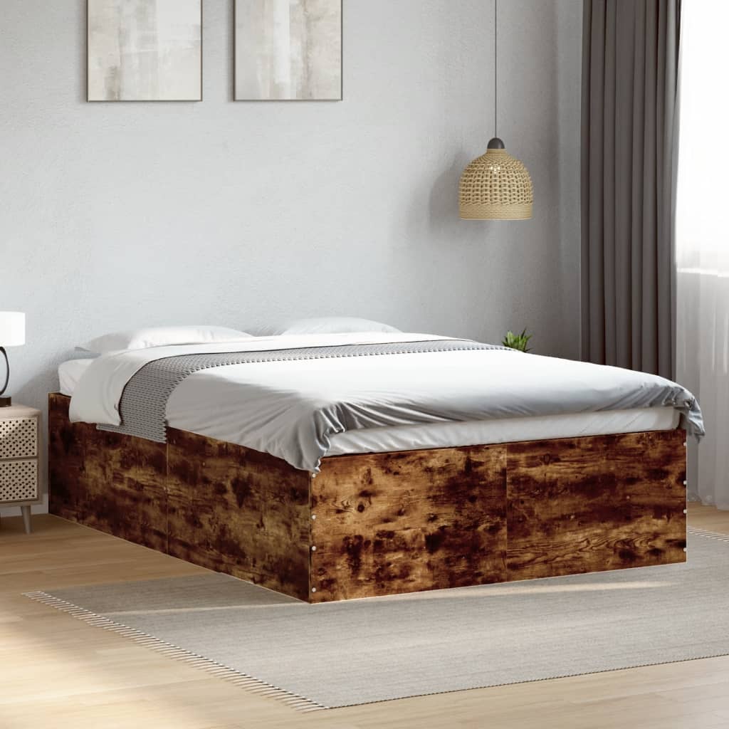 Bed Frame without Mattress Smoked Oak 140x190 cm