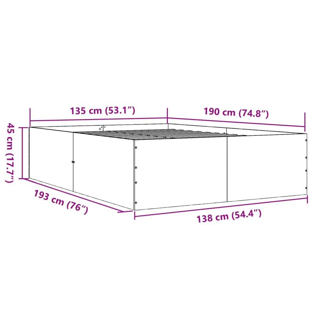 Bed Frame Sonoma Oak 135x190 cm Double Engineered Wood