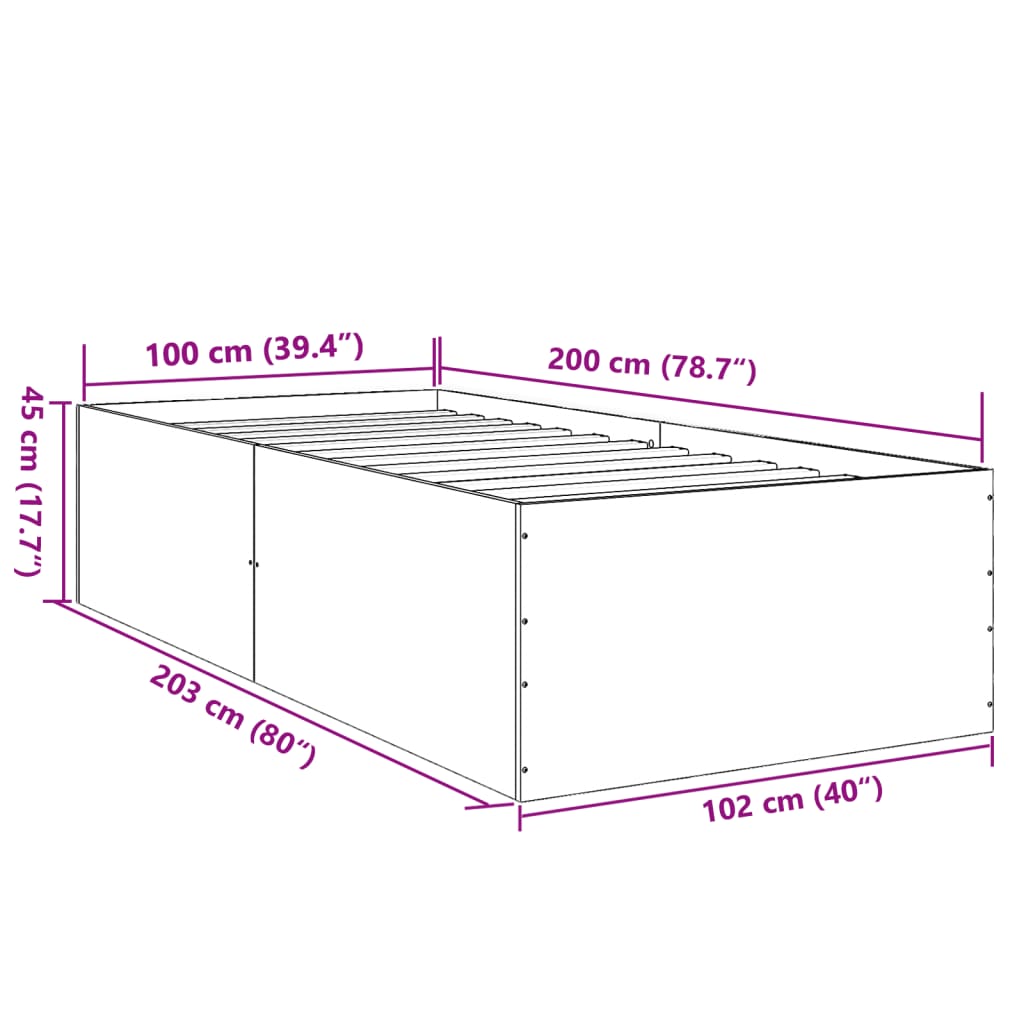 Bed Frame Brown Oak 100x200 cm Engineered Wood