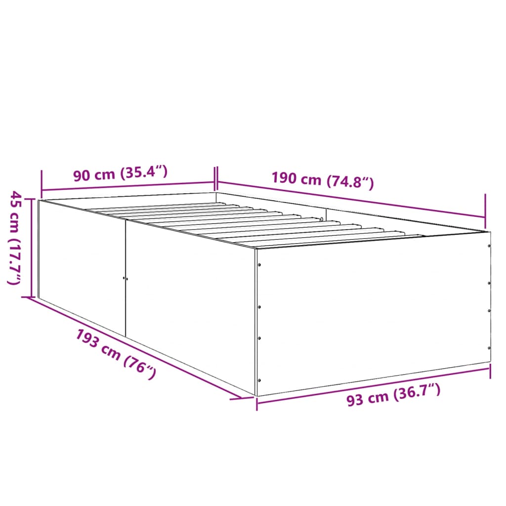 Bed Frame White 90x190 cm Single Engineered Wood