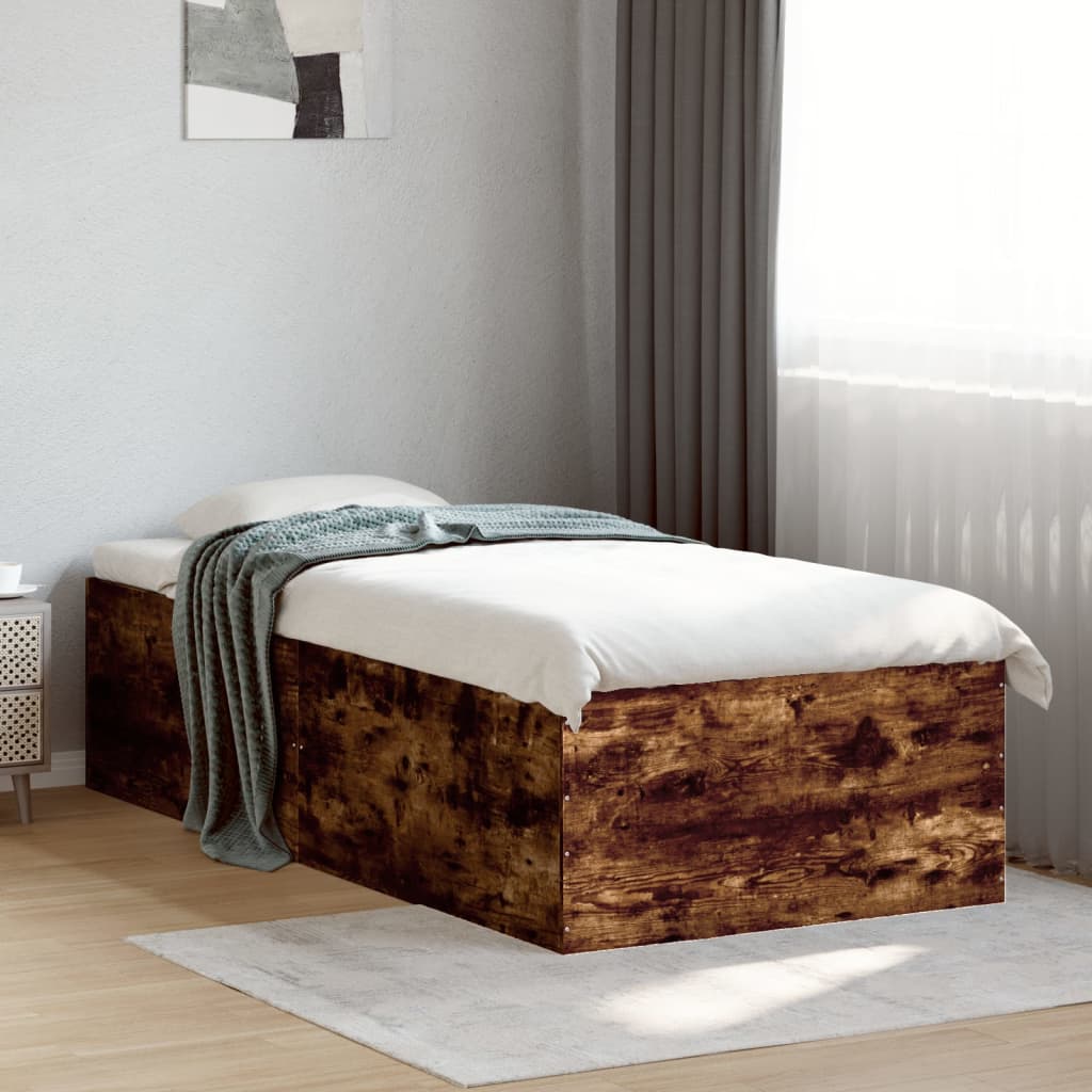 Bed Frame Smoked Oak 90x190 cm Single Engineered Wood