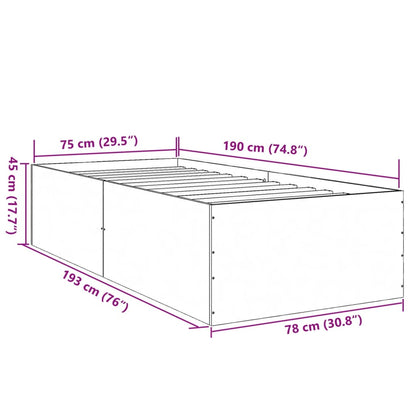 Bed Frame Smoked Oak 75x190 cm Small Single Engineered Wood