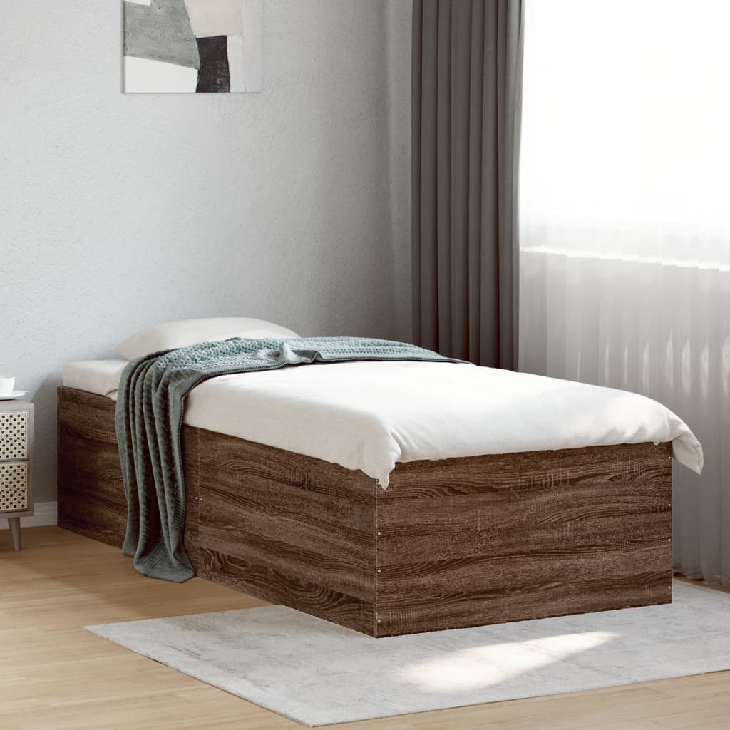 Bed Frame Brown Oak 75x190 cm Small Single Engineered Wood