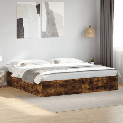 Bed Frame Smoked Oak 200x200 cm Engineered Wood