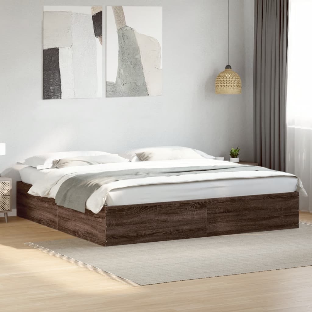 Bed Frame Brown Oak 200x200 cm Engineered Wood