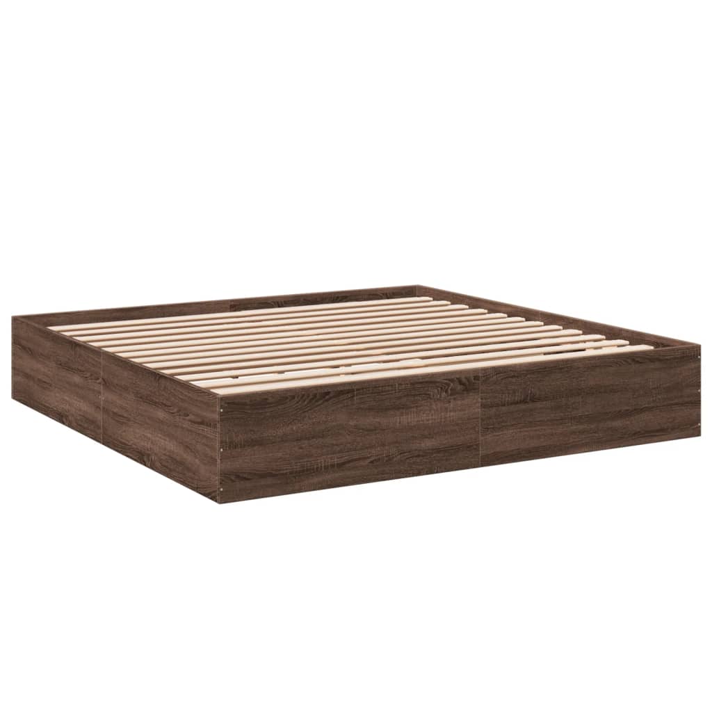 Bed Frame Brown Oak 200x200 cm Engineered Wood