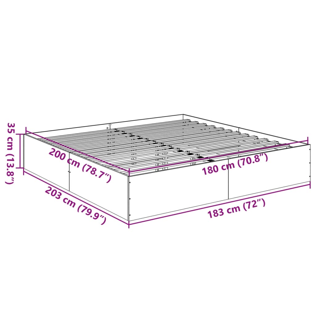 Bed Frame without Mattress Grey Sonoma 180x200 cm Super King