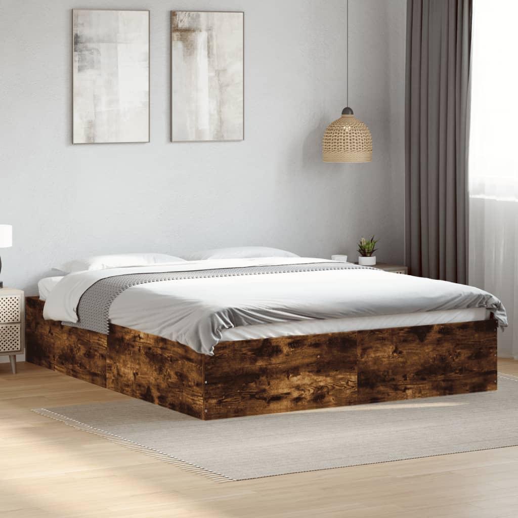 Bed Frame Smoked Oak 160x200 cm Engineered Wood